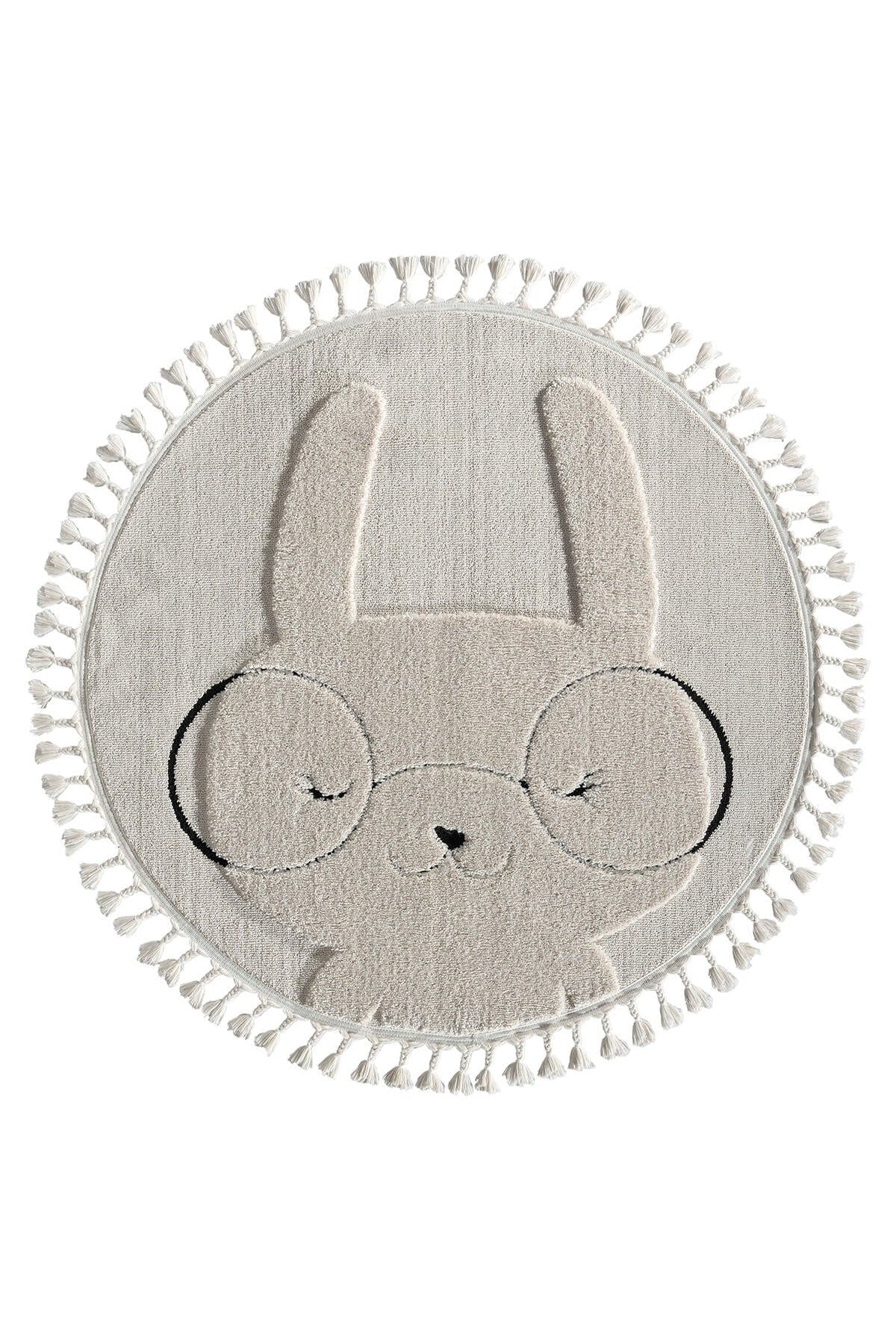 Kids - Bunny Tavşan Figürlü Yuvarlak Takma Saçaklı Çocuk Odası Halısı