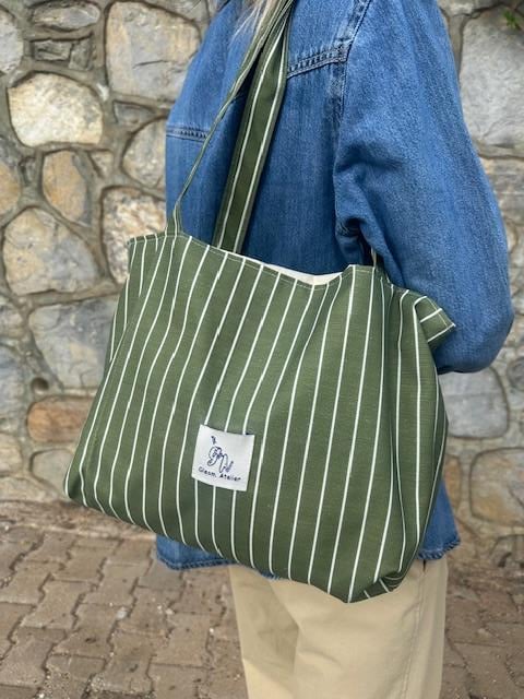 Çizgili Yeşil Omuz Çantası