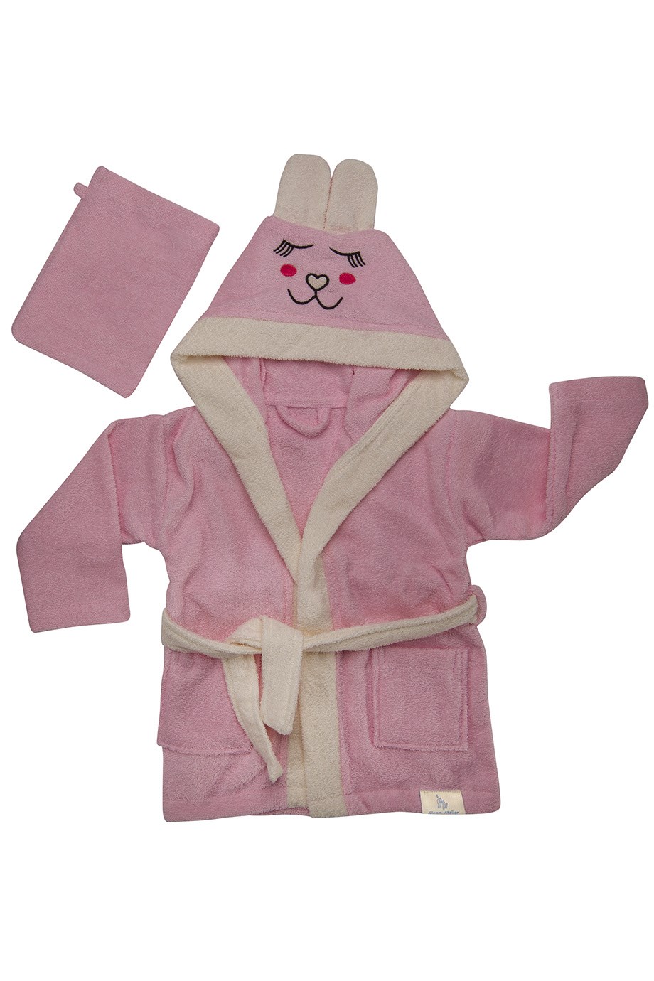 Kedi Nakışlı Pembe Bornoz 