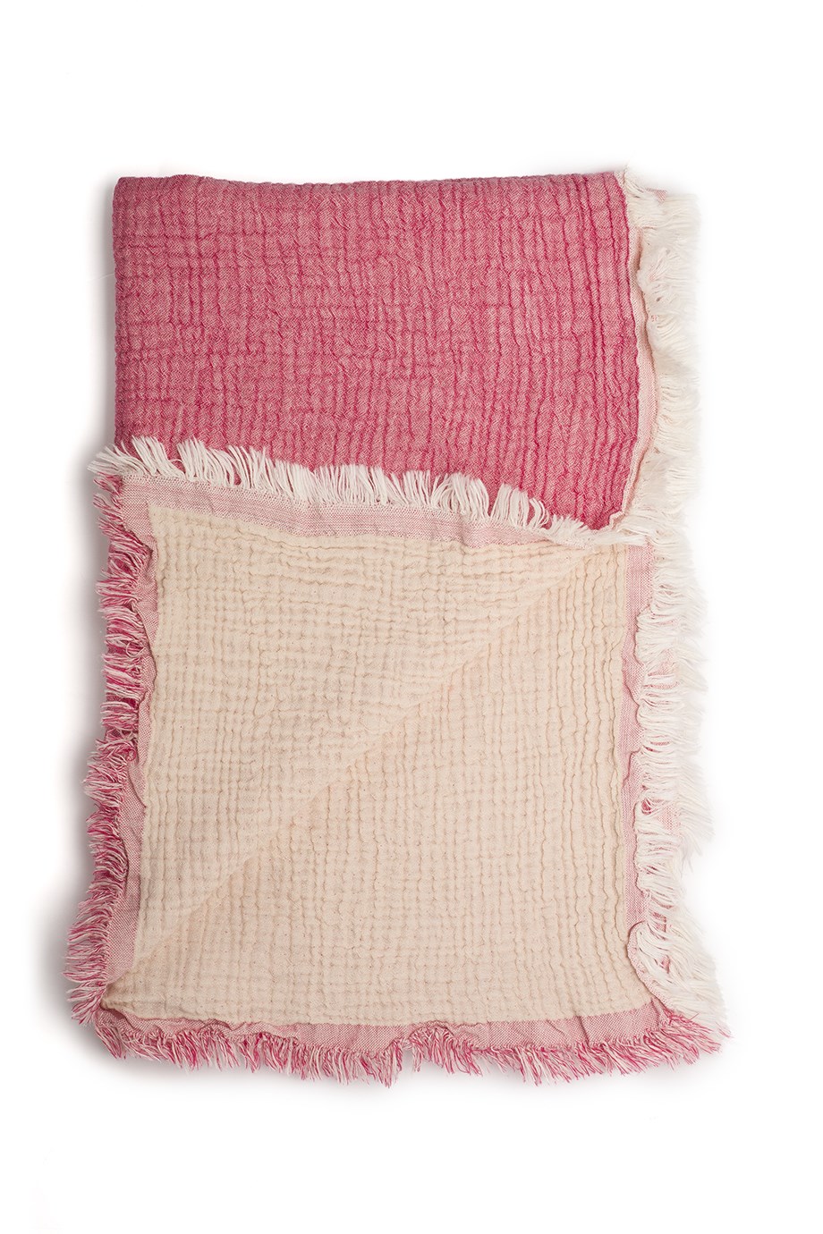 Pink-Cream Fluffy Müslin Örtü 