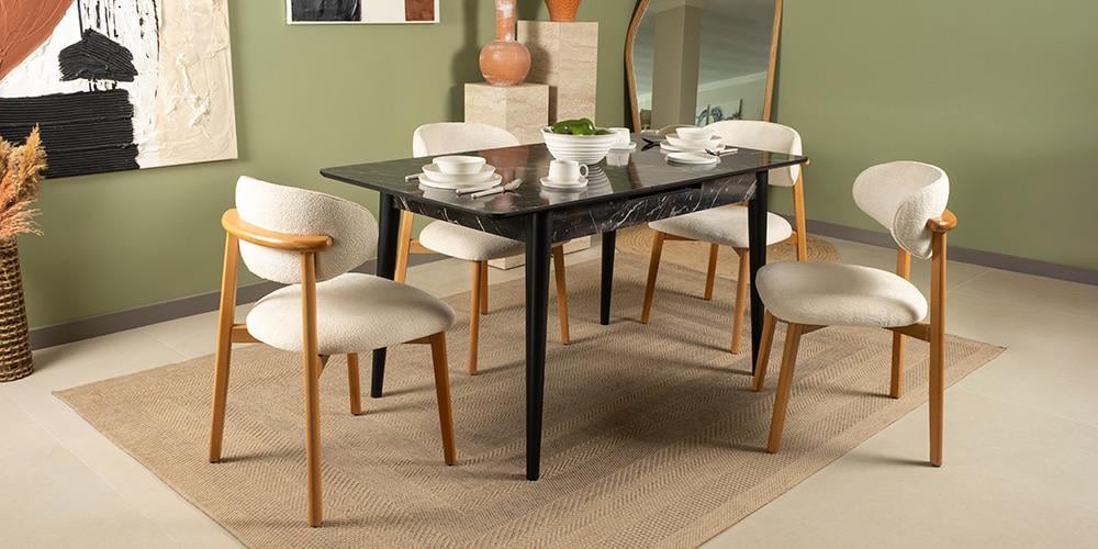 Ala Siyah Mermer Mutfak Masa Takımı