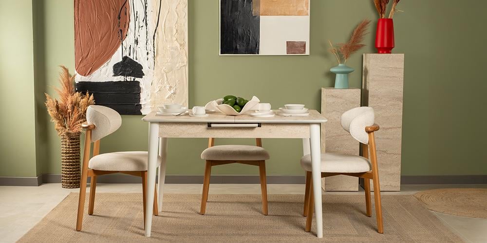 Ala Traverten Mutfak Masa Takımı