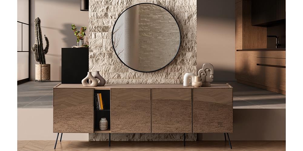 Bronze Ceviz Aynalı Konsol