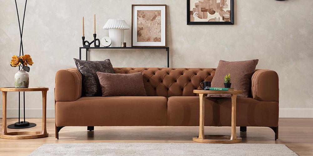 Cratos Wood Düğmeli Üçlü Koltuk