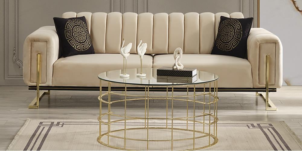 Quda Krem Üçlü Koltuk