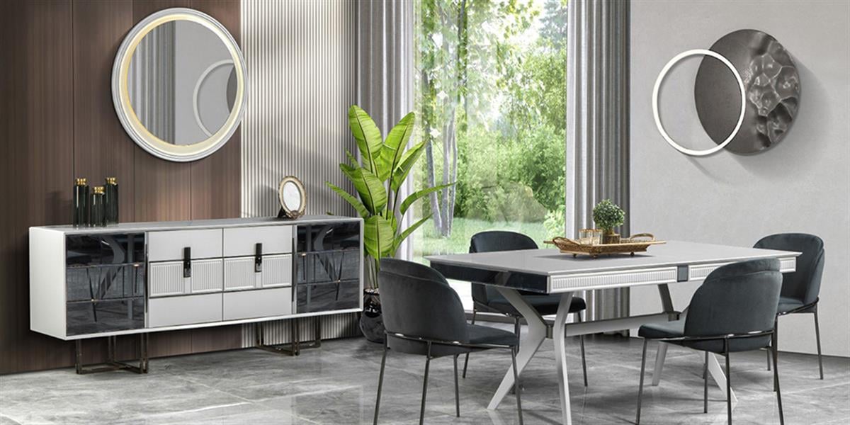 Riva Sis Gri Yemek Odası