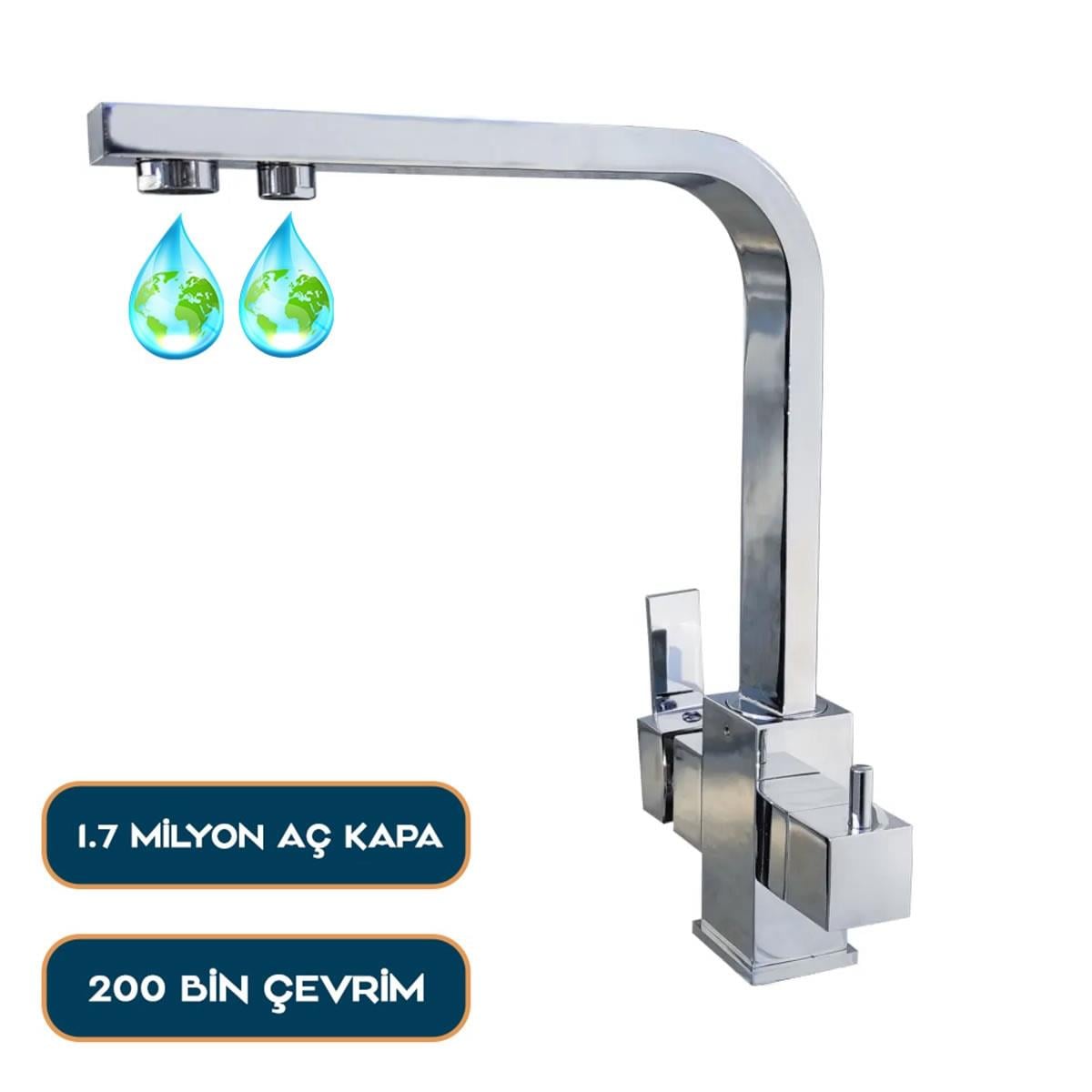 3 Yollu Kare Krom Su Arıtma Musluğu