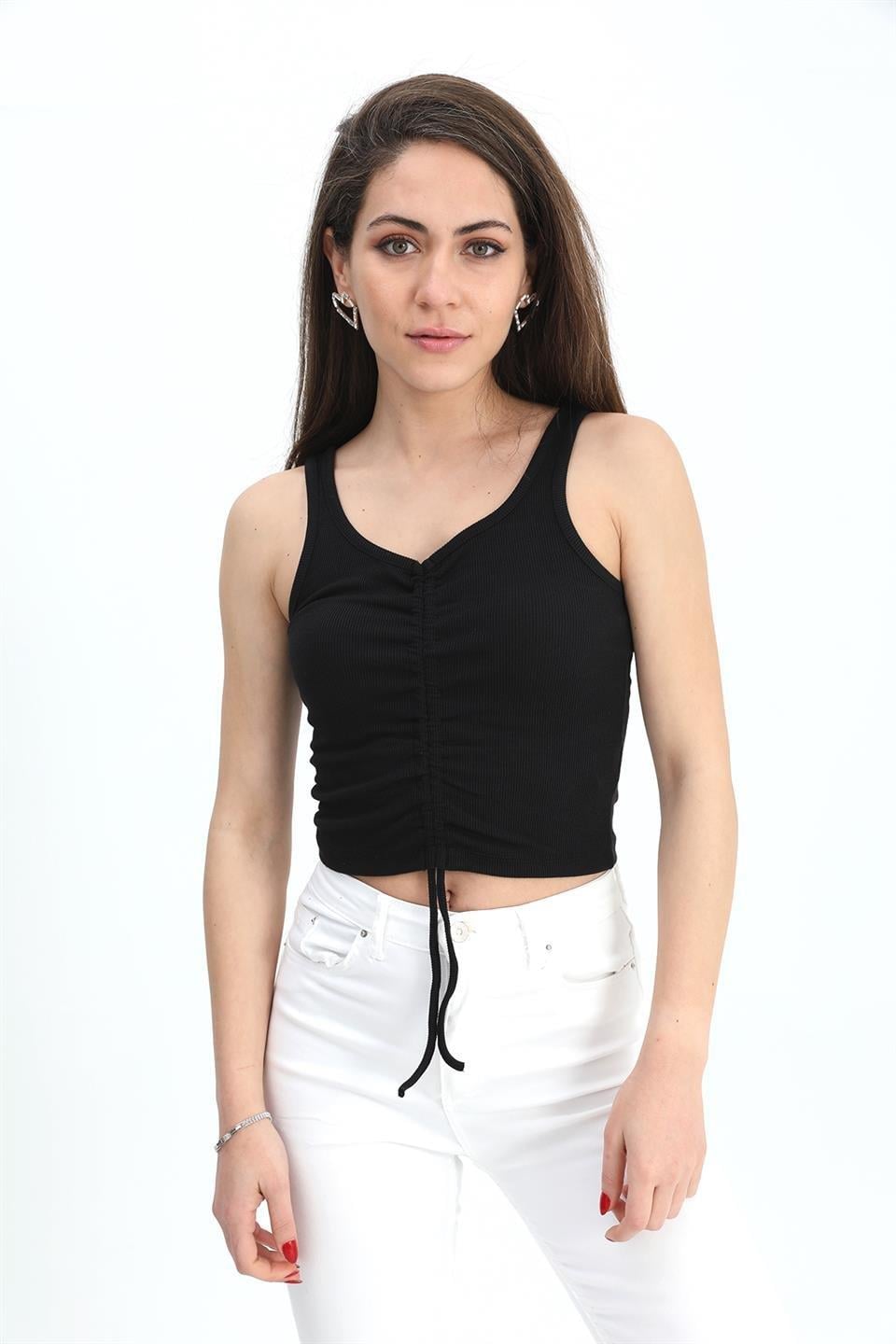 Atlet Önü Büzgülü Crop - Antrasit