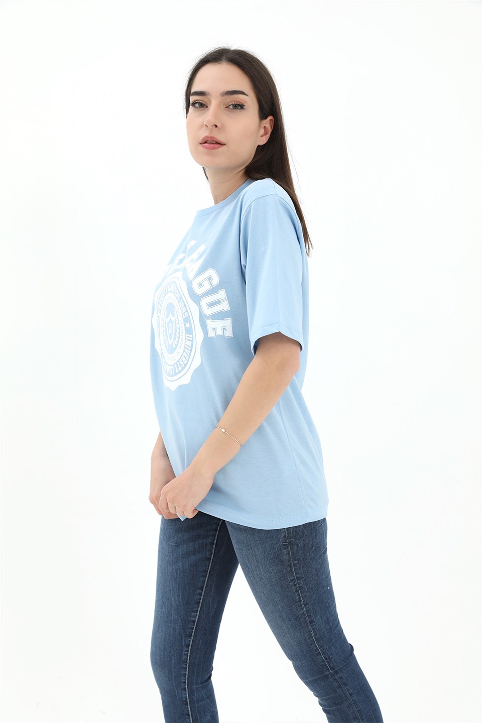 Bisiklet Yaka Denver Leagune Baskılı T-Shirt - Mavi