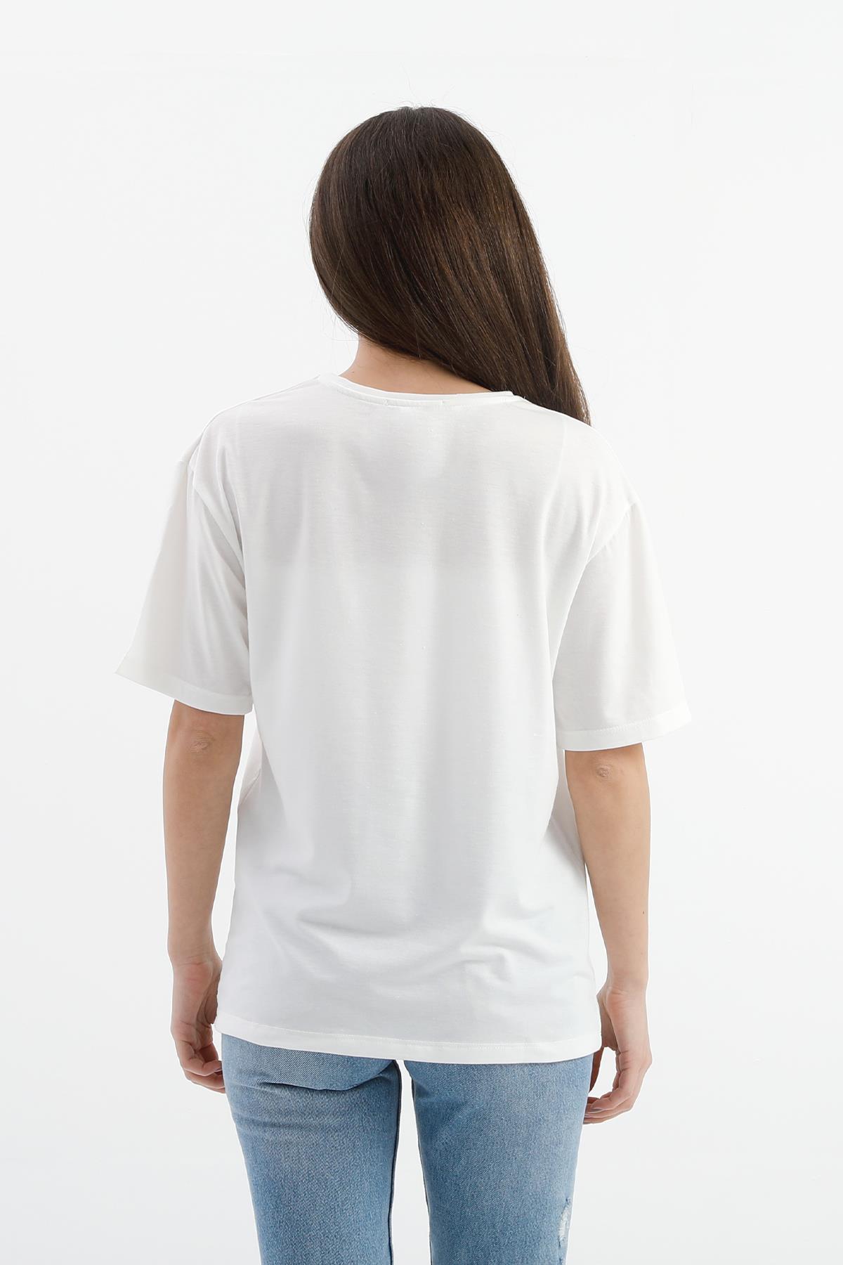 Bisiklet Yaka Kot Cep Detaylı T- shirt - Ekru