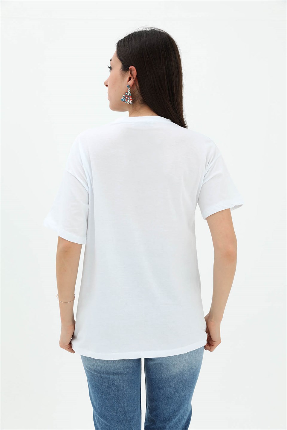 Bisiklet Yaka Kovboy Şapkalı Süprem T-shirt - Beyaz