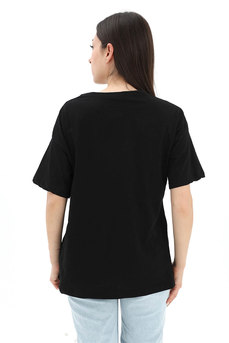 Bisiklet Yaka Kovboy Şapkalı Süprem T-shirt - Siyah