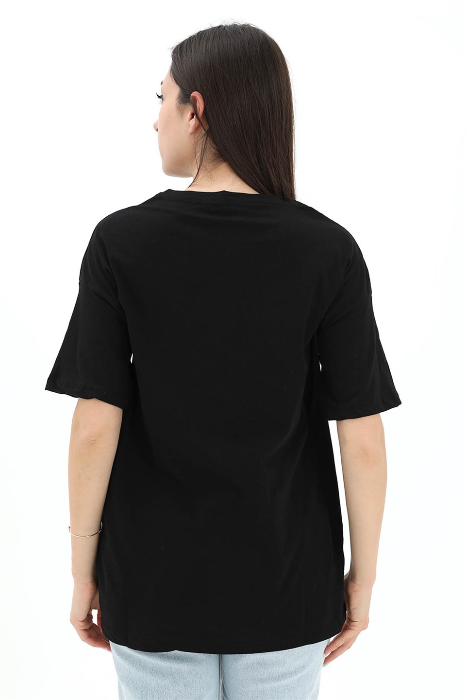 Bisiklet Yaka Taş Detaylı Süprem T-shirt - Siyah