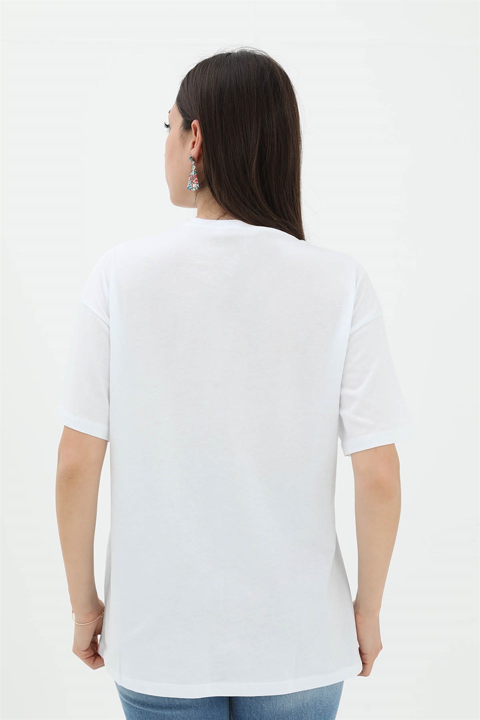 Bisiklet Yaka Terlik Baskılı T-shirt - Beyaz