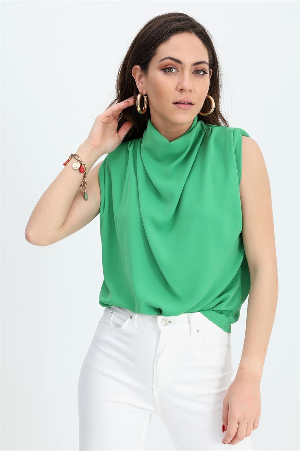Bluz Kolsuz Degaje Yaka - Yeşil