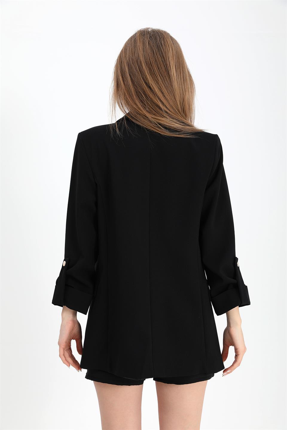 Ceket Kolu Katlamalı Atlas Kumaş - Siyah