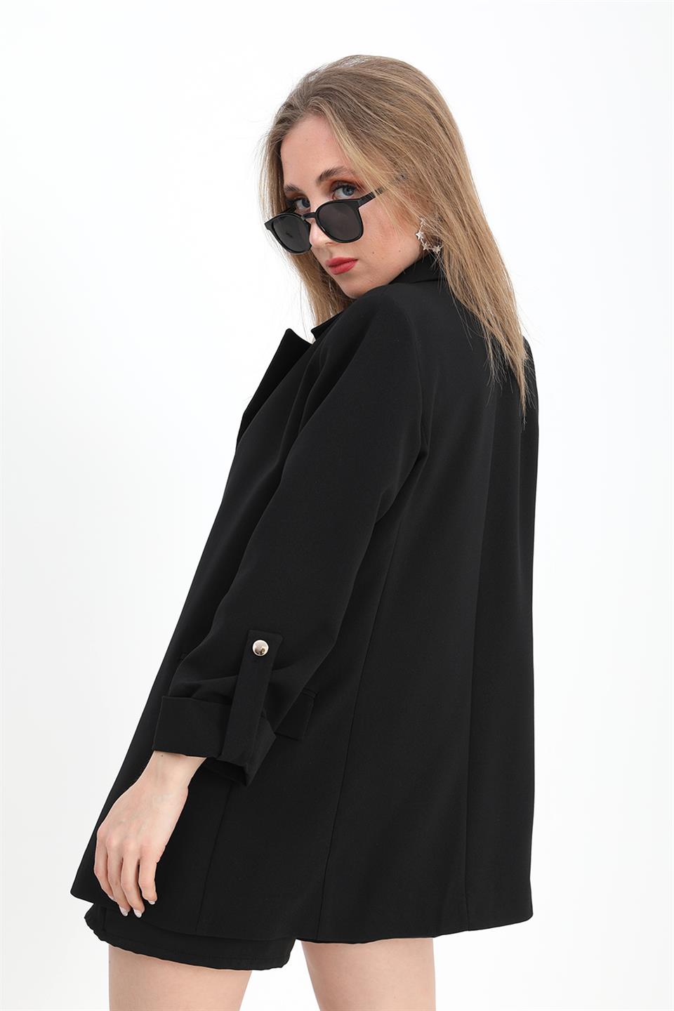 Ceket Kolu Katlamalı Atlas Kumaş - Siyah