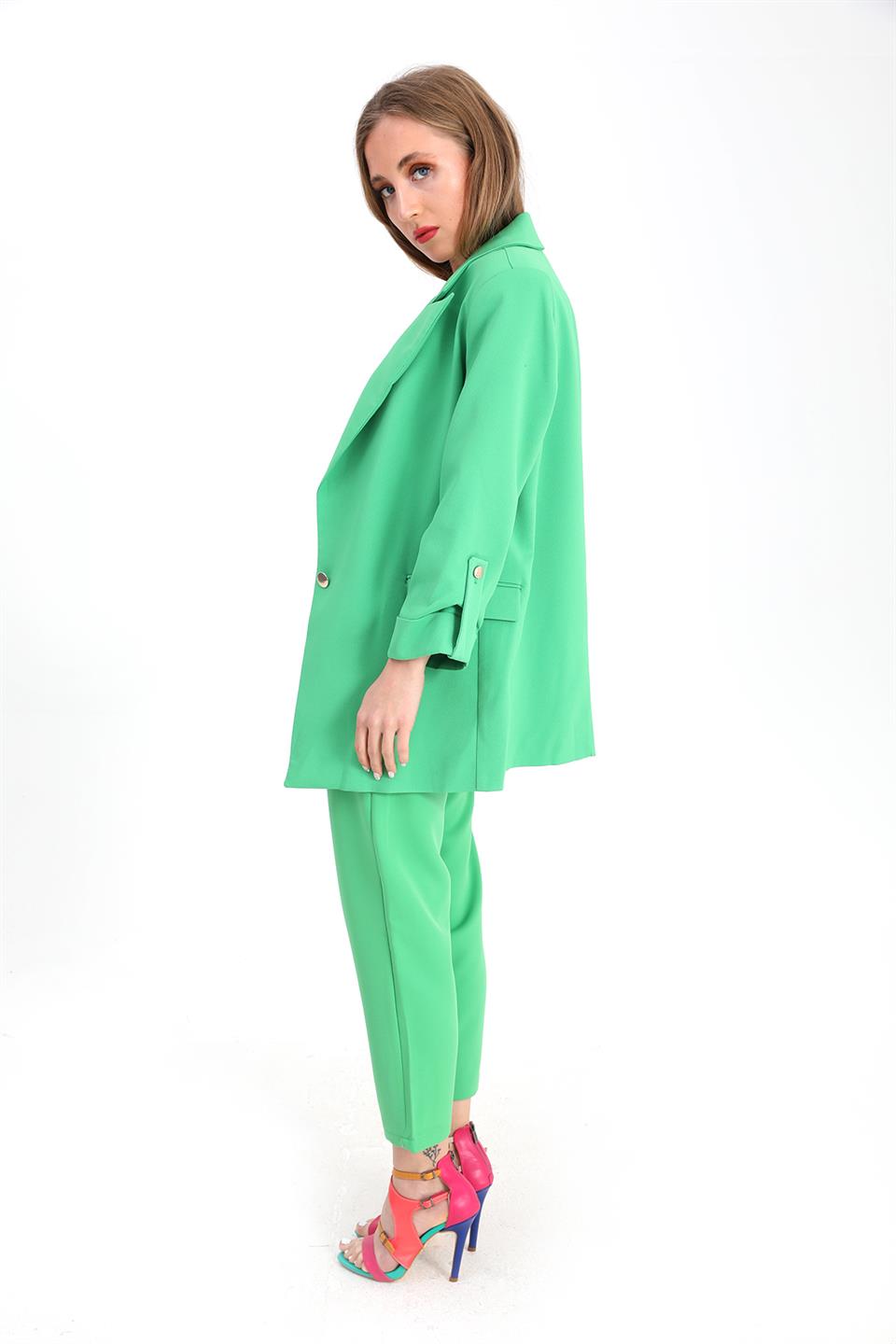 Ceket Kolu Katlamalı Atlas Kumaş - Yeşil