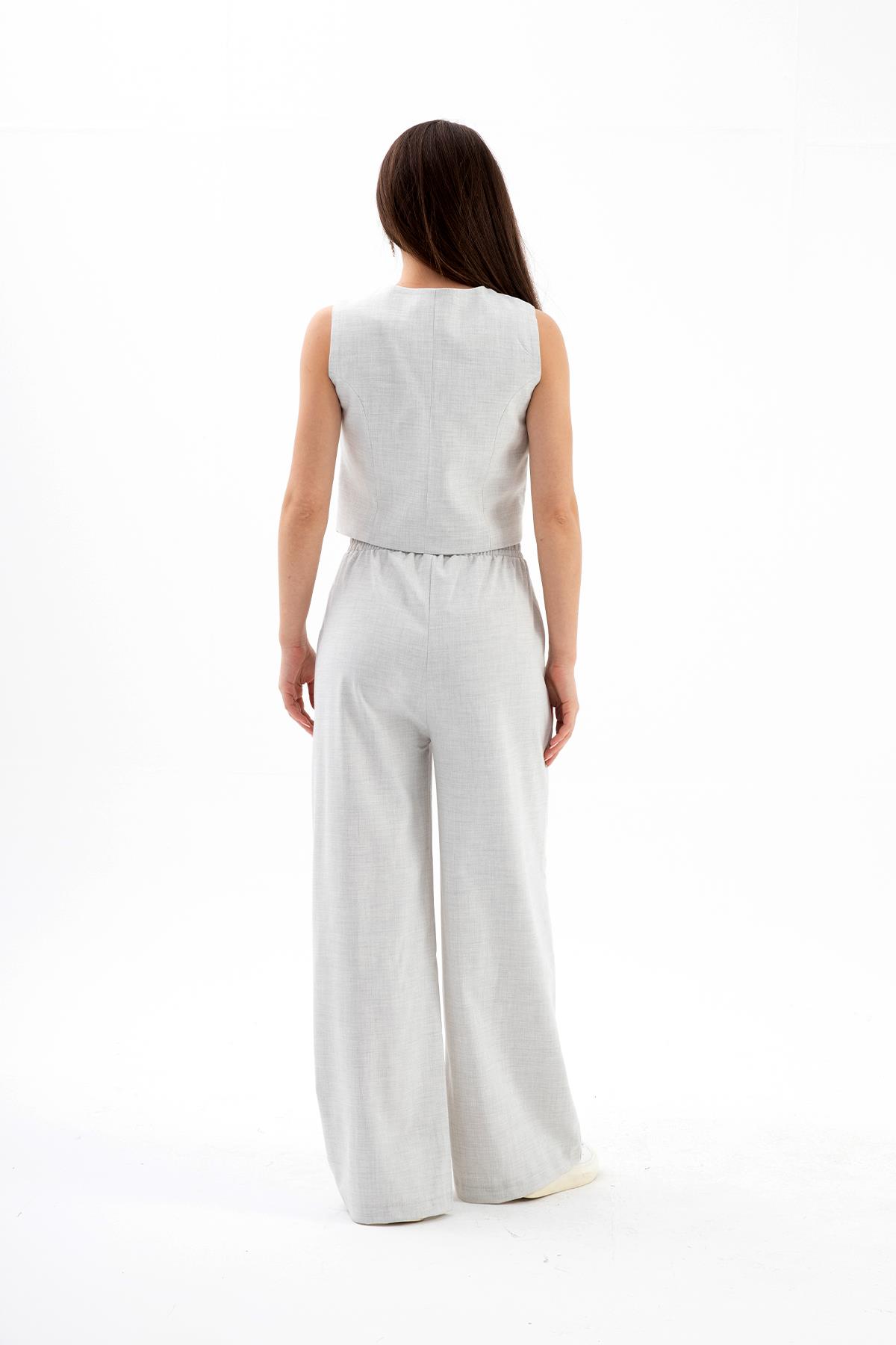 Cepleri Pensli Düğmeli Poliviskon Yelek - Gri