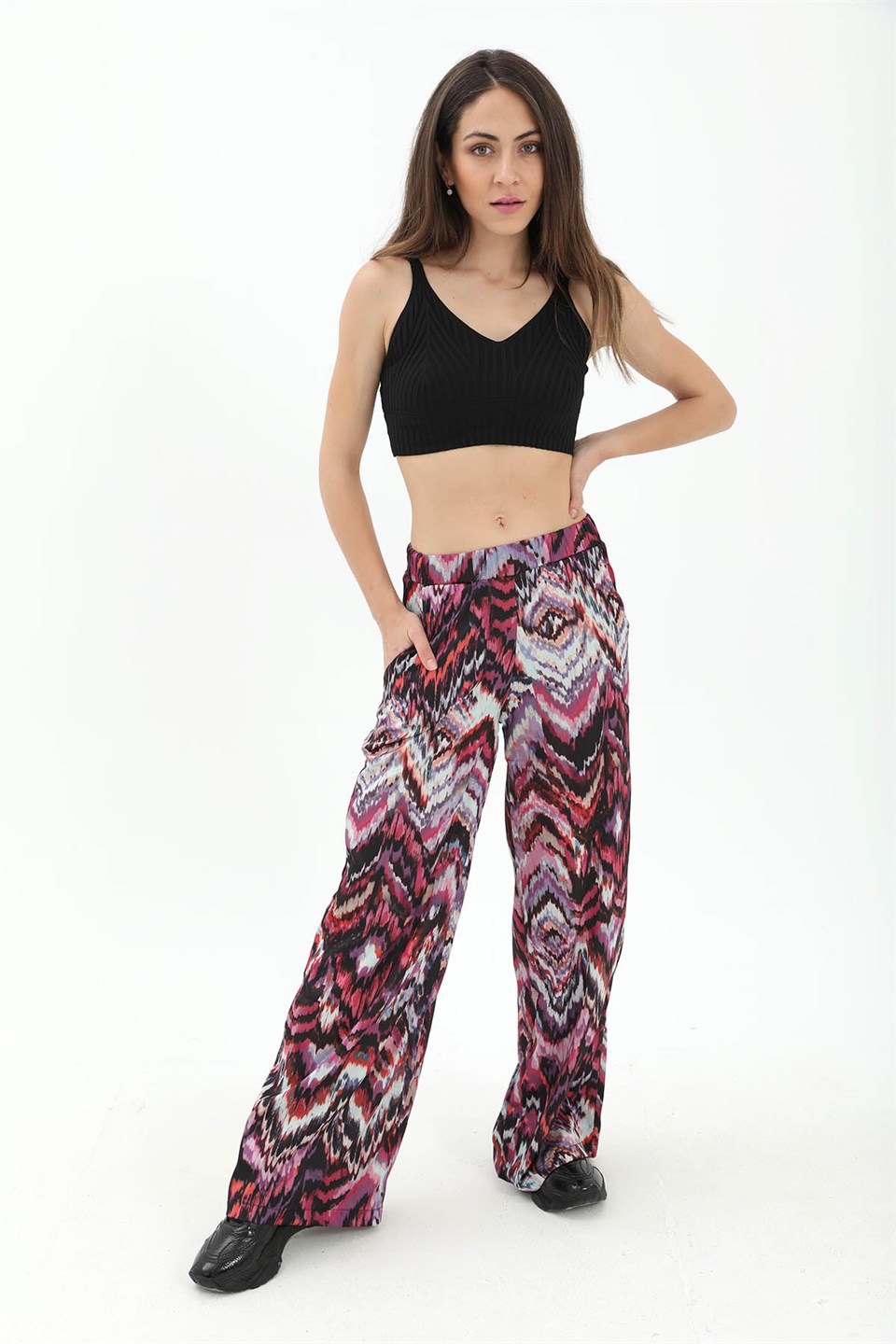 Dalga Desenli Pantolon - Mor