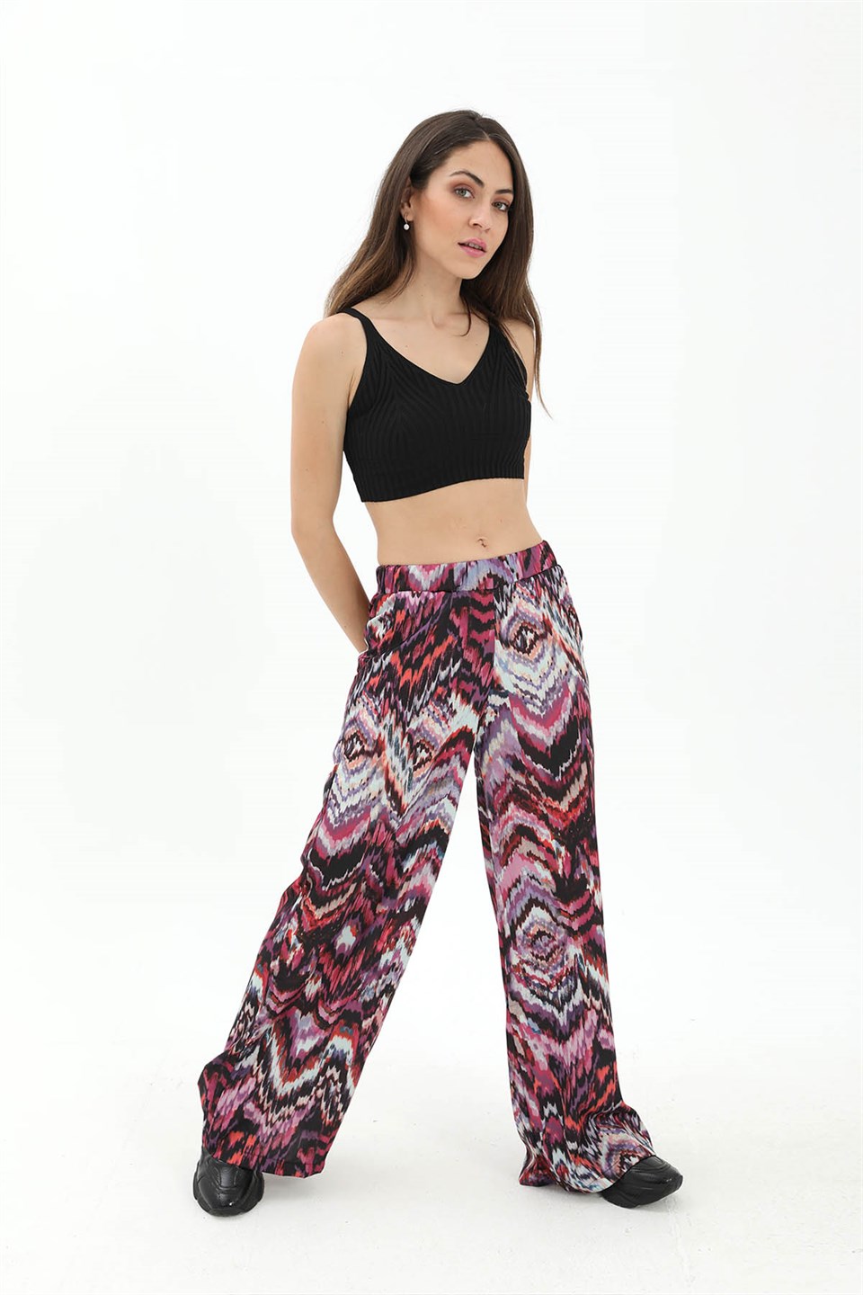 Dalga Desenli Pantolon - Mor