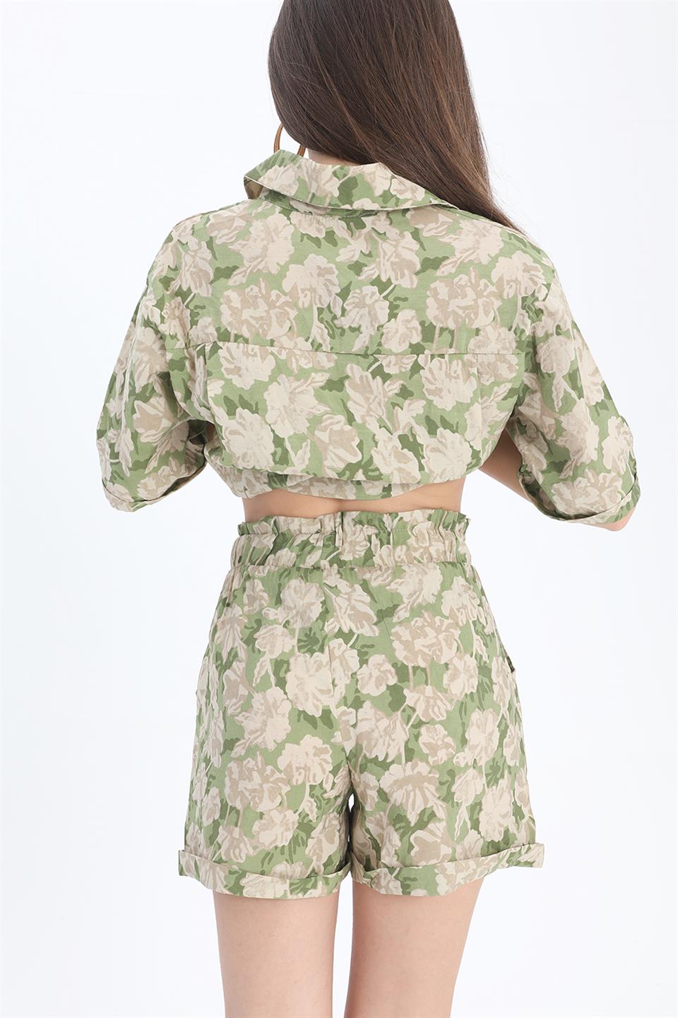 Şort Baskılı Duble Katlamalı Lastikli - Yeşil