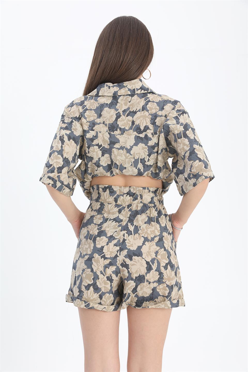 Şort Baskılı Duble Katlamalı Lastikli - Lacivert