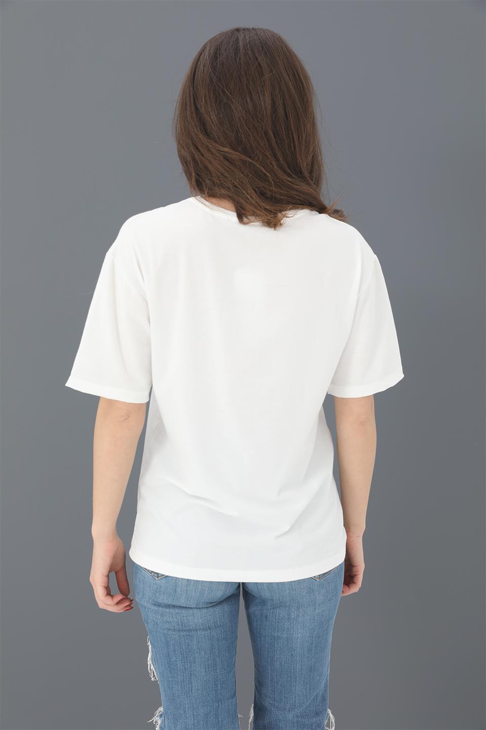 T-shirt Kabartma Baskı Bisiklet Yaka - Siyah