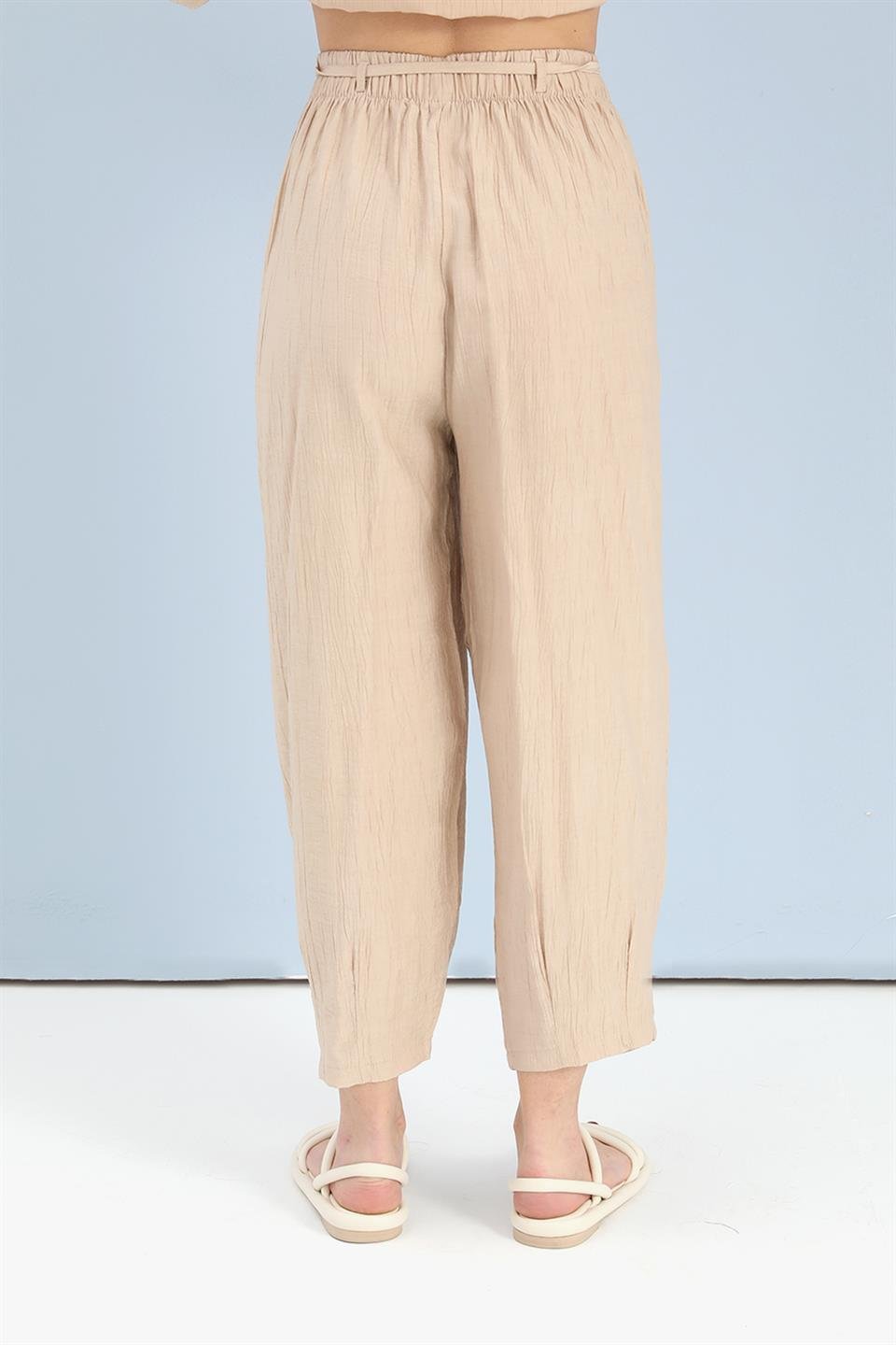 Takım Nakış Detaylı Viskon Gömlek Pantolon - Bej