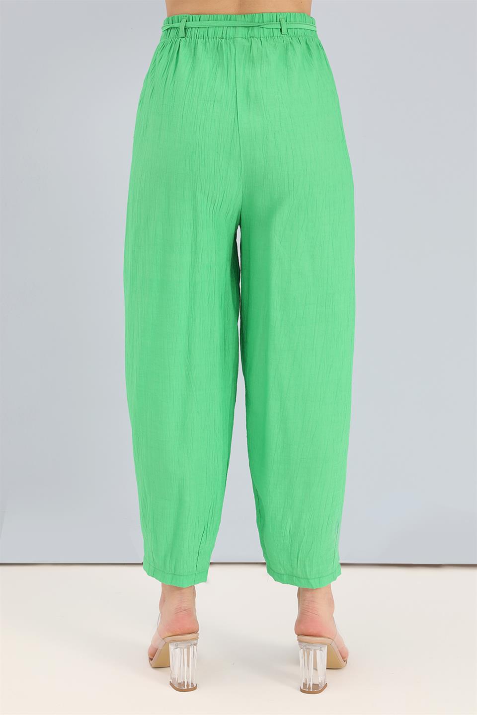 Takım Nakış Detaylı Viskon Gömlek Pantolon - Yeşil