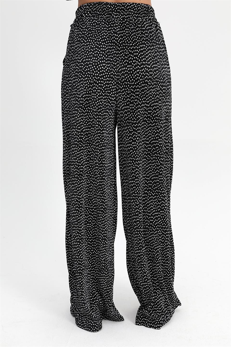 Takım Piliseli Örme Puantiye Desenli - Siyah