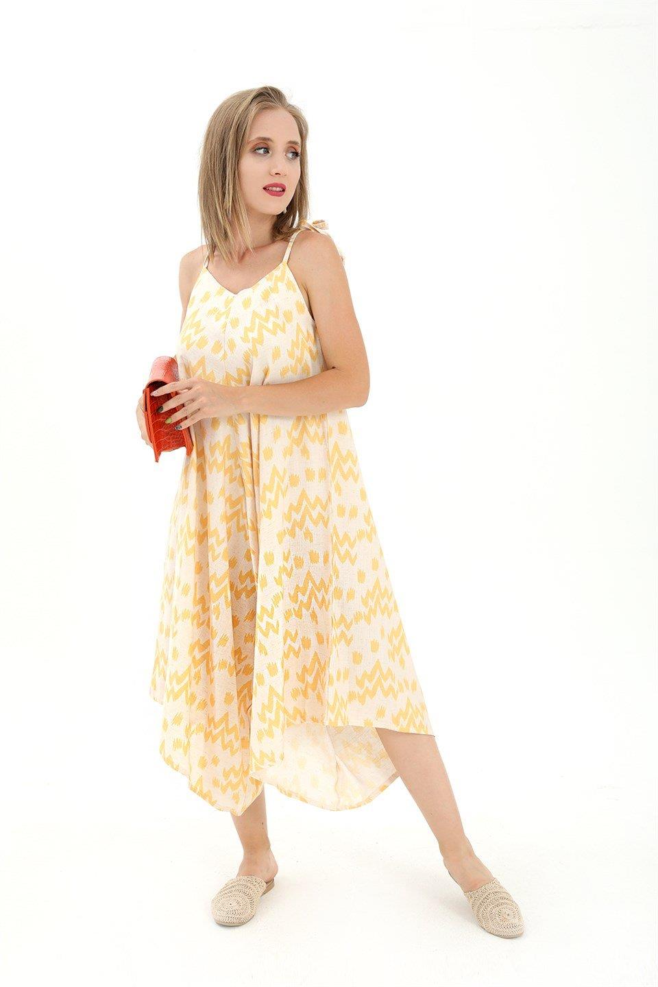 Tulum Ayarlanabilir Askılı Keten Desenli - Sarı