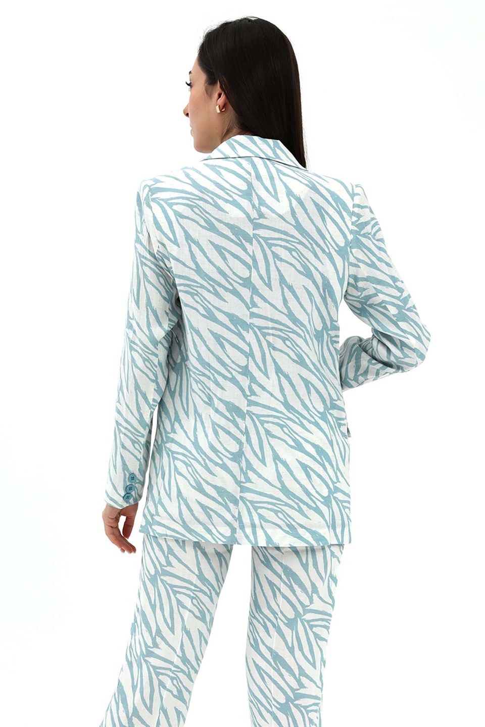 Zebra Desen Oversize Keten Ceket - Mavi