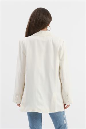 Arkası Çift Yırtmaç Keten Ceket - Ekru