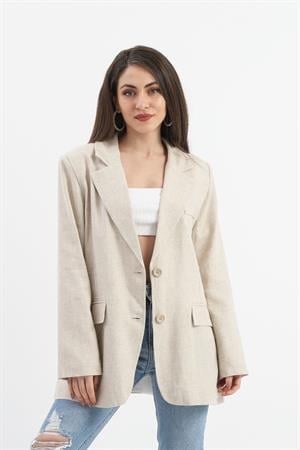 Arkası Çift Yırtmaç Keten Ceket - Taş