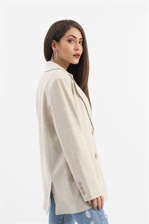 Arkası Çift Yırtmaç Keten Ceket - Taş