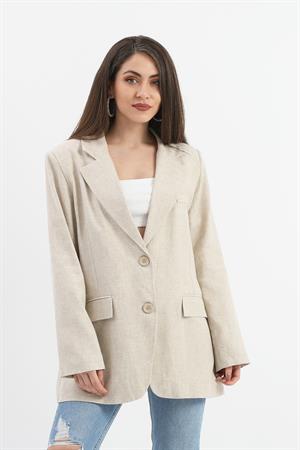 Arkası Çift Yırtmaç Keten Ceket - Taş