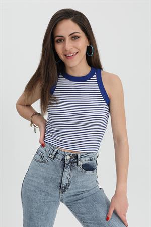 Atlet Geniş Biyeli Çizgili Kaşkorse - SaksMavisi