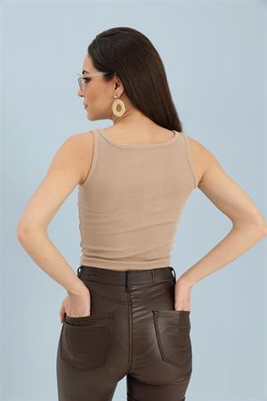 Atlet Önü Büzgülü Crop - Bej