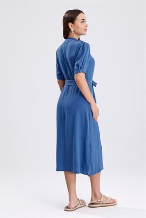 Beli Kuşaklı Uzun Aerobin Elbise - İndigo