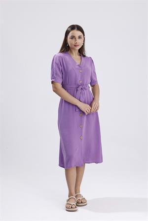 Beli Kuşaklı Uzun Aerobin Elbise - Lila