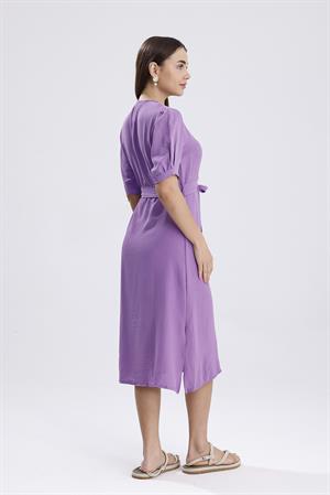 Beli Kuşaklı Uzun Aerobin Elbise - Lila