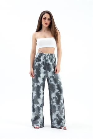 Beli Lastikli Batik Desen Parlak Kumaş Pantolon - Antrasit