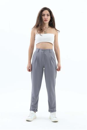 Beli Lastikli Cepli Havuç Pantolon - Gri