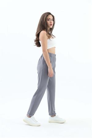 Beli Lastikli Cepli Havuç Pantolon - Gri