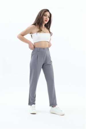 Beli Lastikli Cepli Havuç Pantolon - Gri