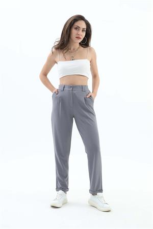 Beli Lastikli Cepli Havuç Pantolon - Gri
