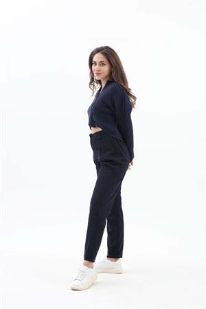 Beli Lastikli Cepli Havuç Pantolon - Lacivert