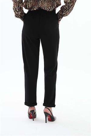 Beli Lastikli Cepli Havuç Pantolon - Siyah