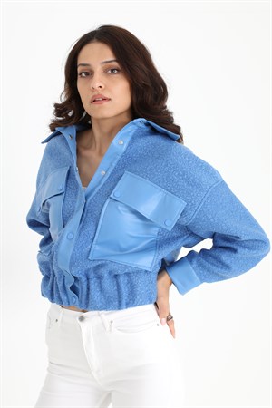 Beli Lastikli Çıtçıtlı Bergamo Gömlek Ceket - Mavi
